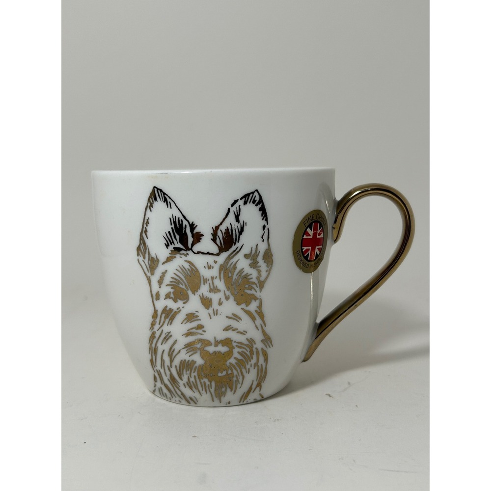 Cambridge Limited Edition Fine China Dog‎ Mug Gold Scottish Terrier White Cup